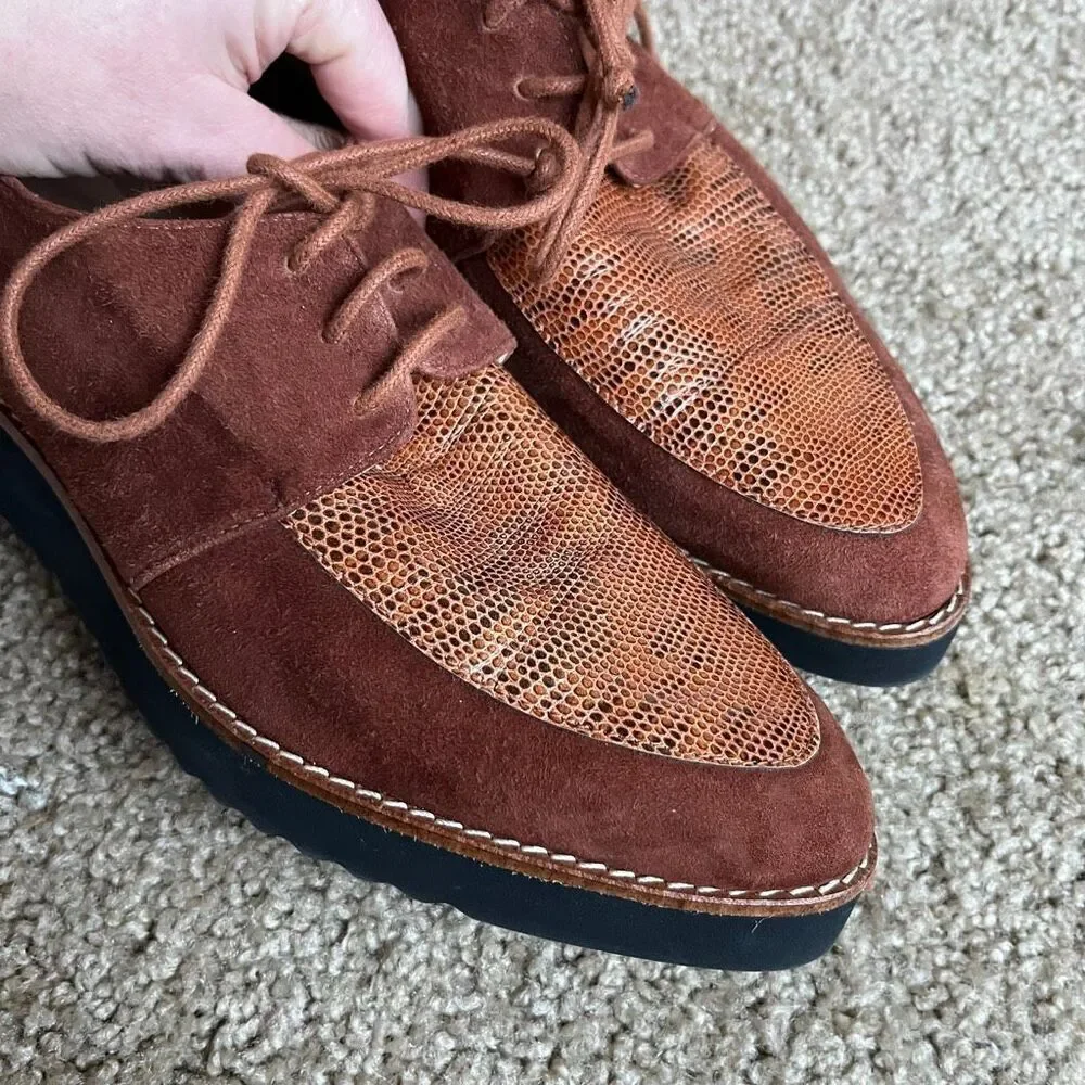 VTG Brenda Zaro Spain Suede Leather Platform Oxford Shoes Size 39